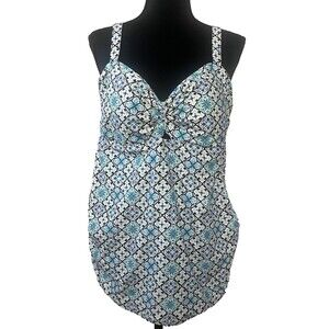 Motherhood Maternity Tankini  Swimsuit Bathing Suit XL Blue White‎ Black